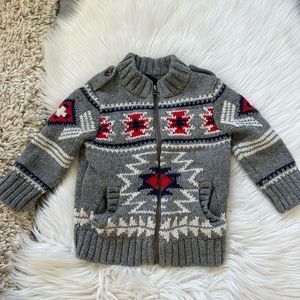 GAP Gray and Red Patterned Kids Sweater